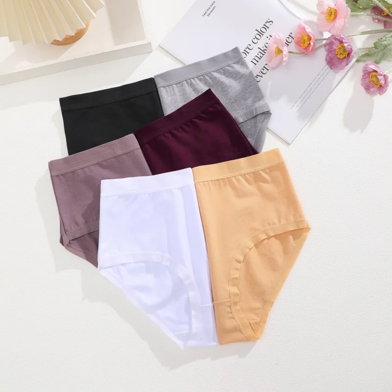 FINETOO 3Pcs/Set Seamless Cotton Panties Women Solid Color High Rise Elastic Briefs Female Soft Comfortable Breathable Underwear