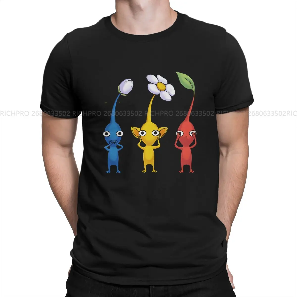 Dos homens três sábio algodão t-shirt, Pikmins jogo, distintivo, streetwear, moderno, original