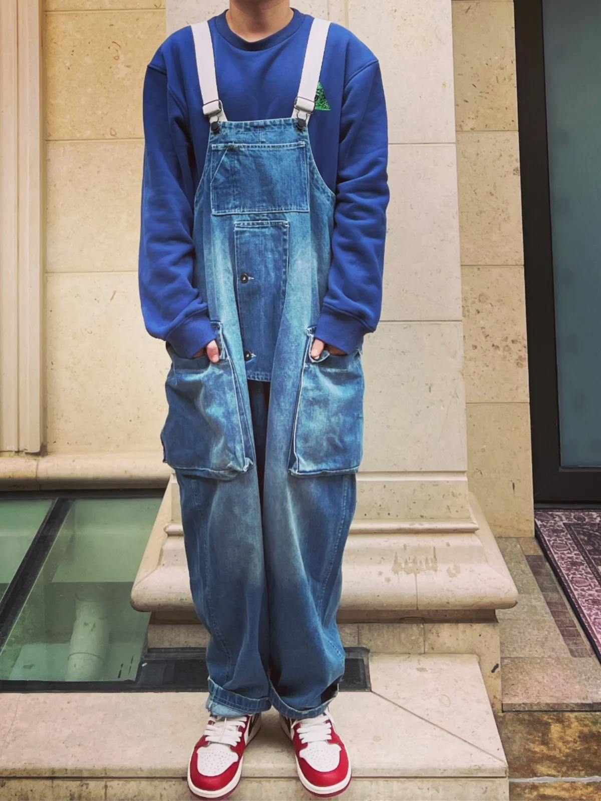 

Джинсы BTTJOB Naval Dungaree Denim Distred Susps, прямые, в стиле Ameikaji, повседневные, в стиле Multi-ket Urban Fashion
