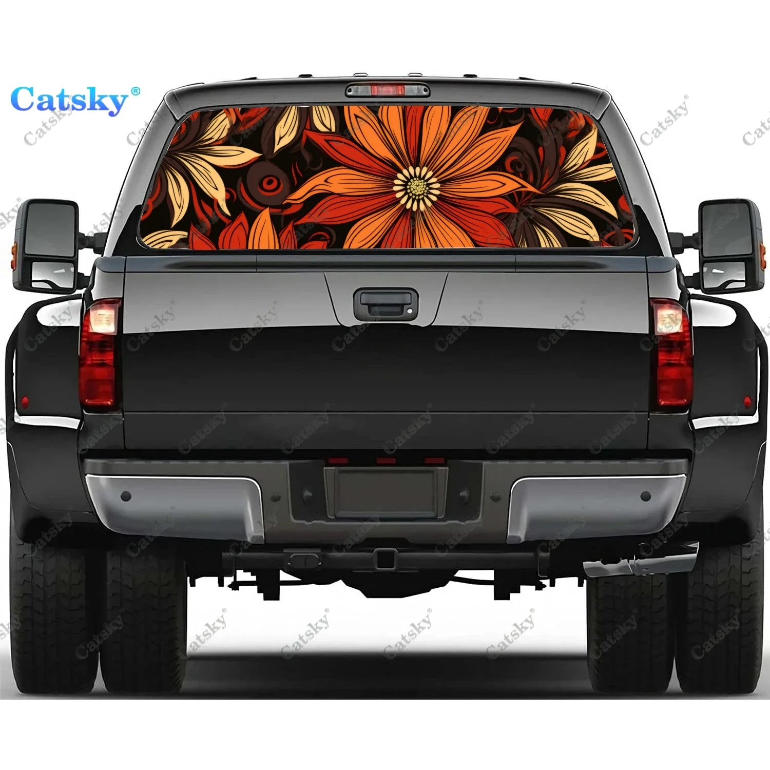 African Authentic Flowers Rear Window Decal Fit Pickup,Truck,Car Universal See Through Perforated Back Window Vinyl Sticker