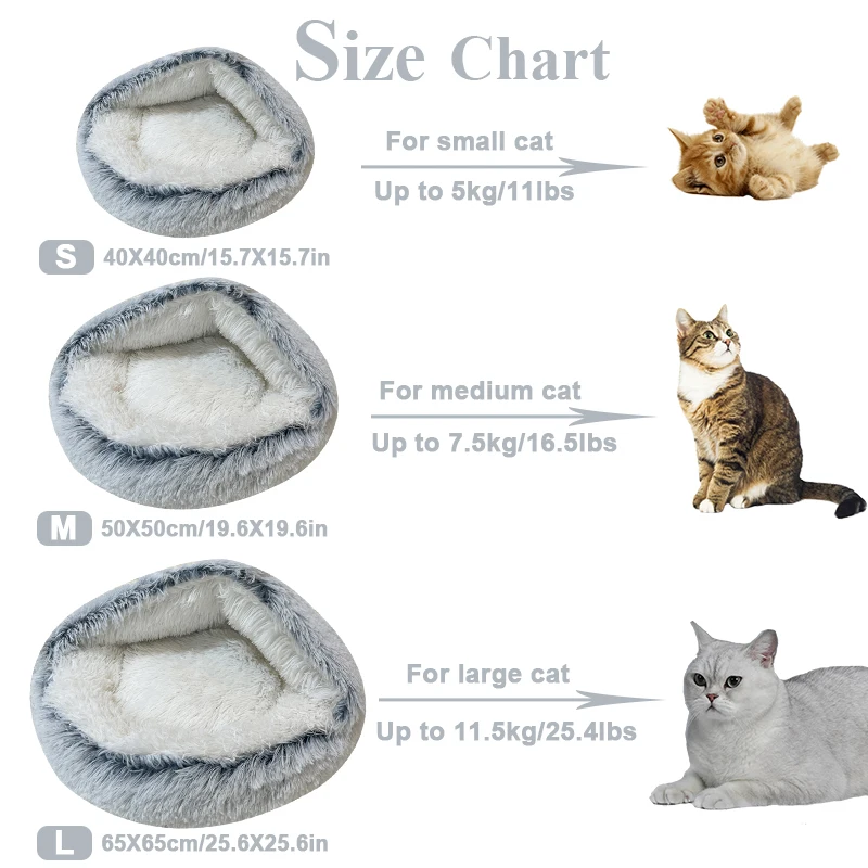 Winter Long Plush Pet Cat Bed Round Cat Cushion Cat House 2 In 1 Warm Cat Basket Cat Sleep Bag Cat Nest Kennel For Small Dog Cat