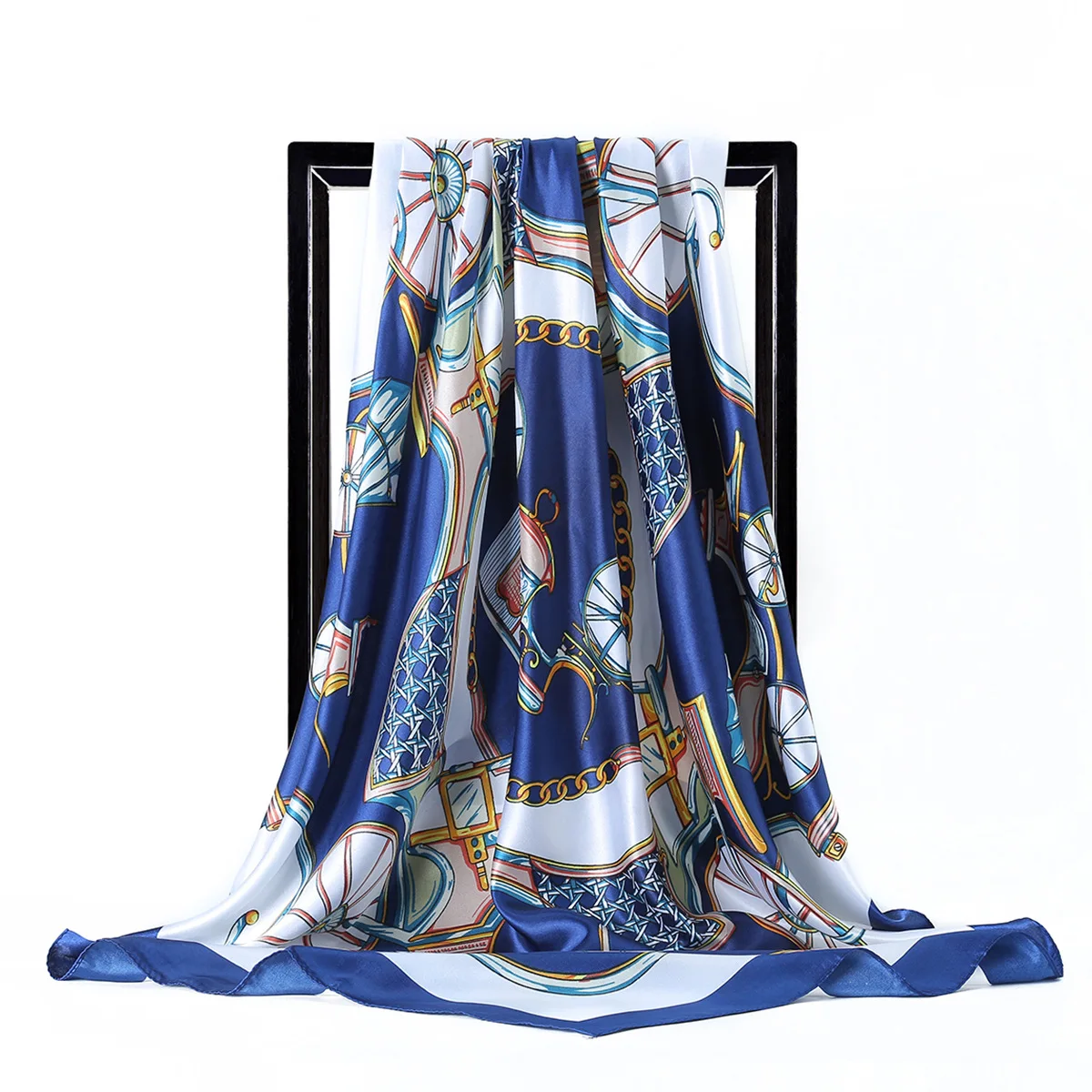 Classic pumpkin carriage pattern, faux silk satin scarf, European and American fashion 90cm square scarf