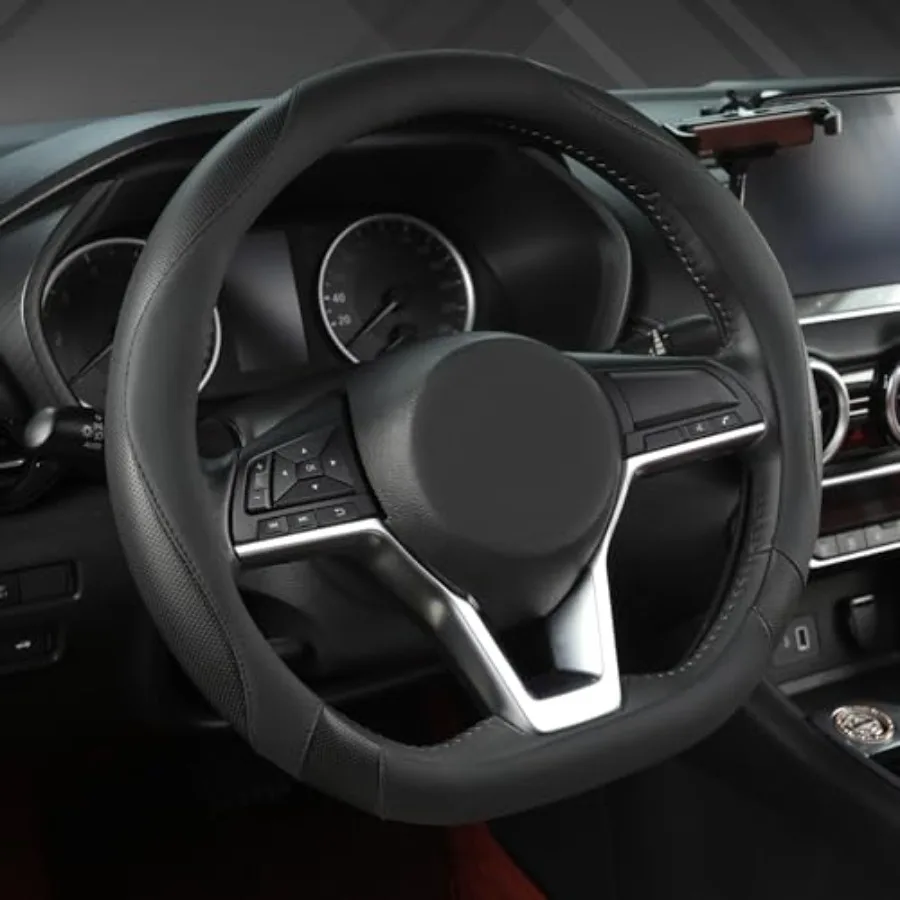 

Flat Bottom Car Steering Wheel Cover for NissanD Shaped Steering Wheel Cover for Rogue Altima Kicks Black-Standard Size
