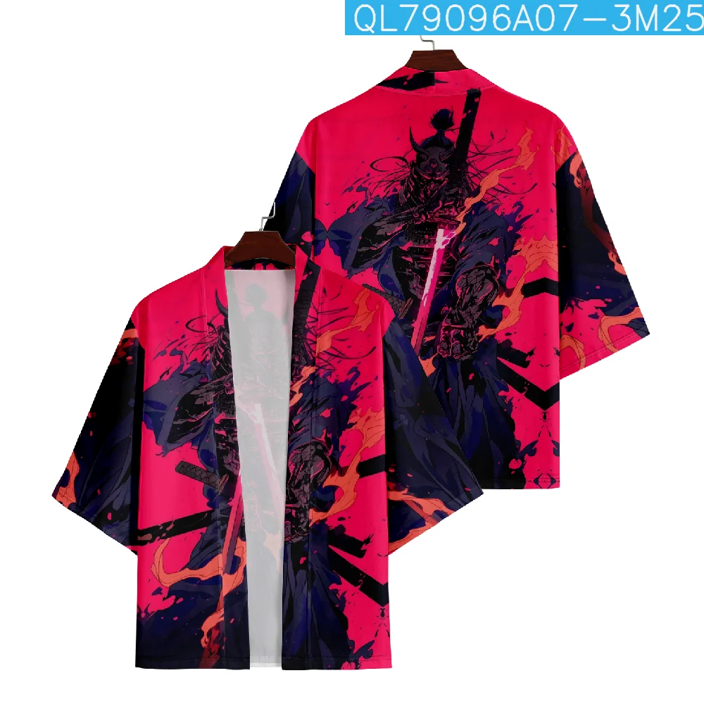 

Summer Beach Kimono Japanese Warrior Print Shirt Haori Fashion Kimono Yukata Men Women Plus Size 4XL 5XL 6XL