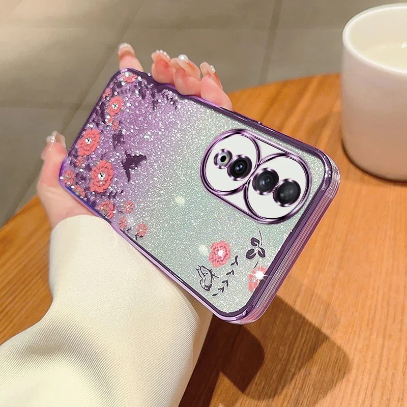 

Luxury Glitter Butterfly Flower Phone Case For Huawei Honor X8 X9 X9A 90 80 70 60 50 20 9X Pro Y9 Y7A Y9S P30 Pro Gradient Cover