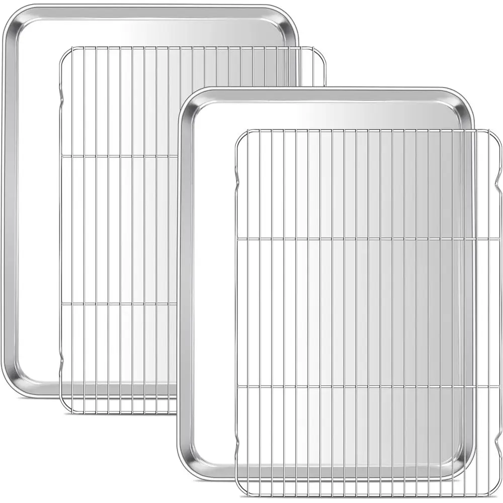 

Large Bg Sheet with Wire Rack (2 Pans + 2 Racks), 20 x 14 Inch Stainlokie Pans Tray & Cooling Rack or Bg, Non Toxic & Heavy Duty