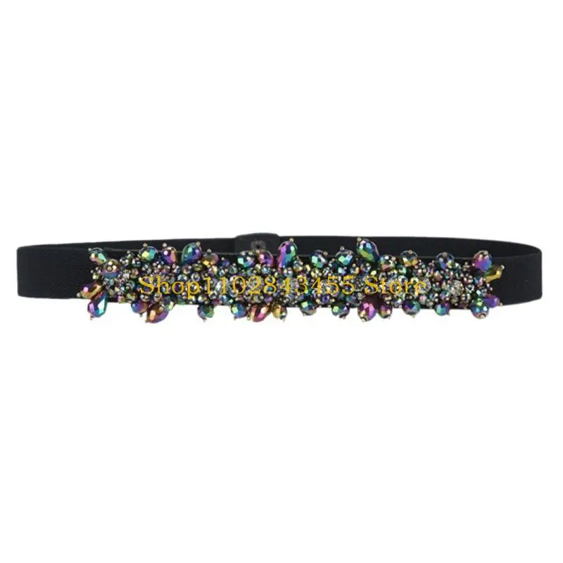 49MC Sparkly Belt Crystal Belts For Women For Evening Dresses Flower Belt Elastic Corset Belt Coat Belt Dress Belt