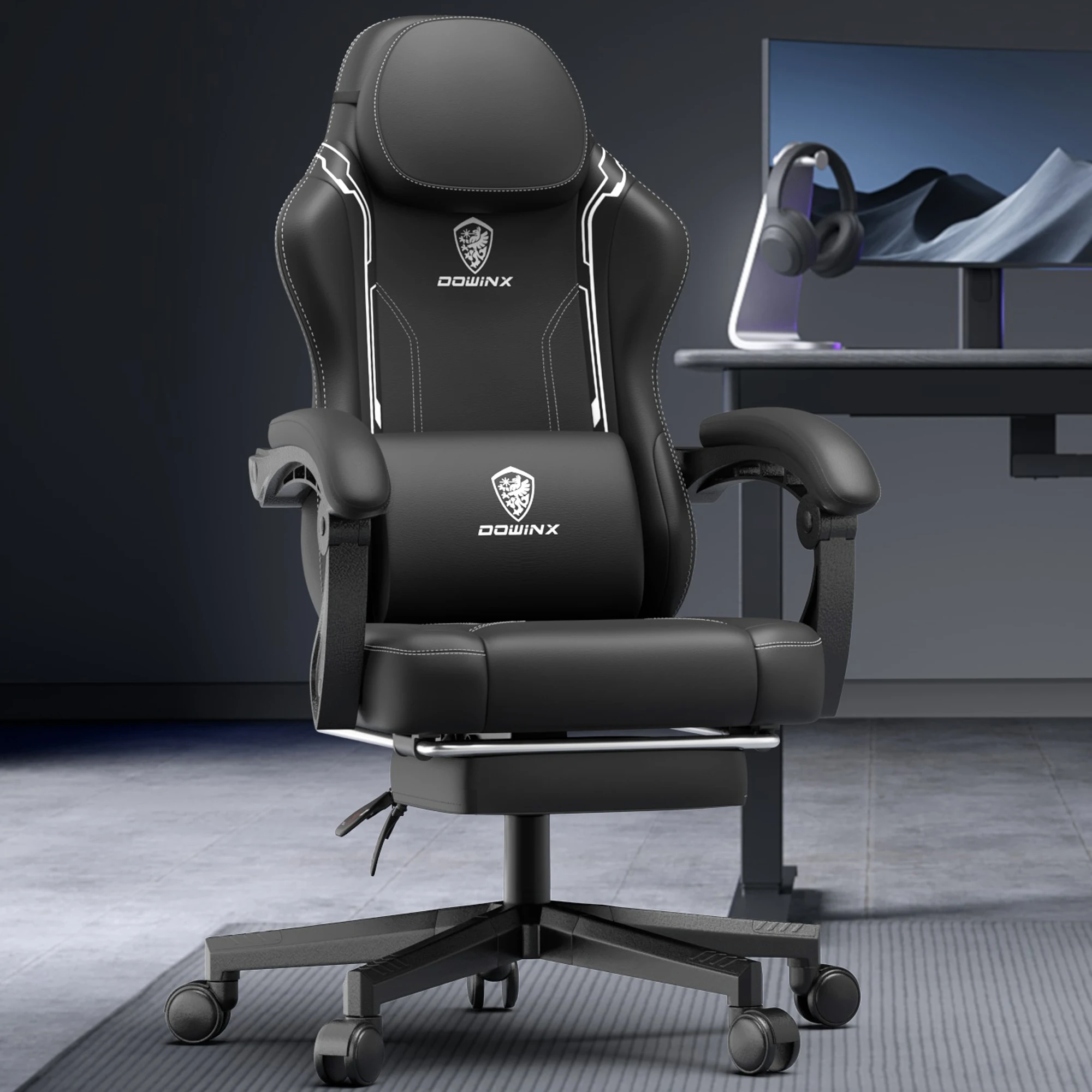 Dowinx Gaming Chair with Pocket Spring Cushion, Ergonomic Game Chair with Massage Lumbar Support and Footrest for Adults