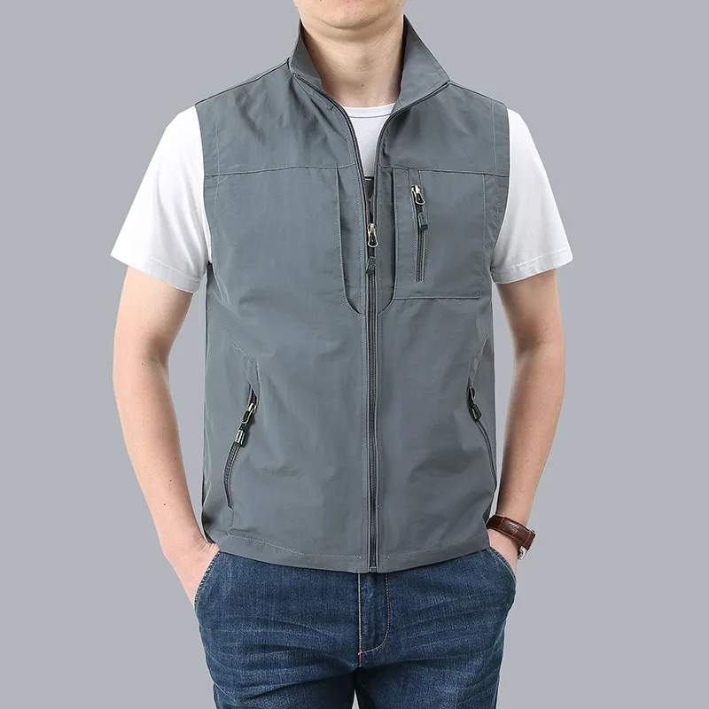 Spring Autumn Quick-Dry Multi-Pocket Sports Vest Men's Plus Size Casual Top