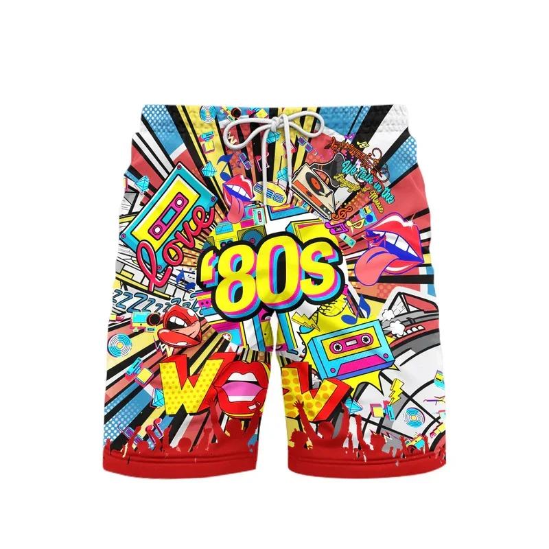 

80s Music Party Beach Shorts, Men's Clothing, 3d Retro Fashion Printed Shorts, Casual Hip-hop Street Sports Shorts, New Pants