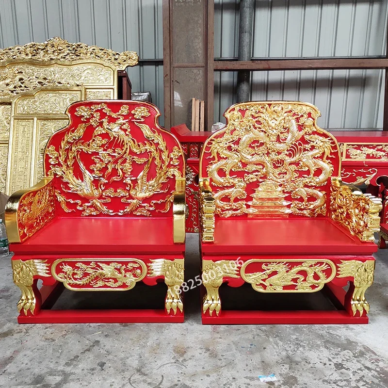 Jiulong Chair Ancient Court Imperial Palace Grand Master Chair Chinese Screen Painted Gold Temple Dharma Seat Customized