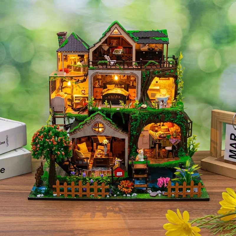 Märchen-Waldhaus zum Selbermachen, 3D-Miniaturhaus-Set aus Holz, verzauberte skurrile Dekoration für Erwachsene