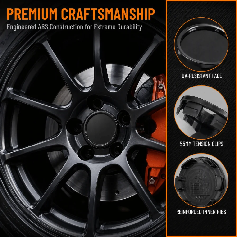 4PCS Solid ABS Wheel Center Caps Black Durable Tyre Car Wheel Center Caps Cover Center Hub Caps Car Wheel Appearance Upgrade