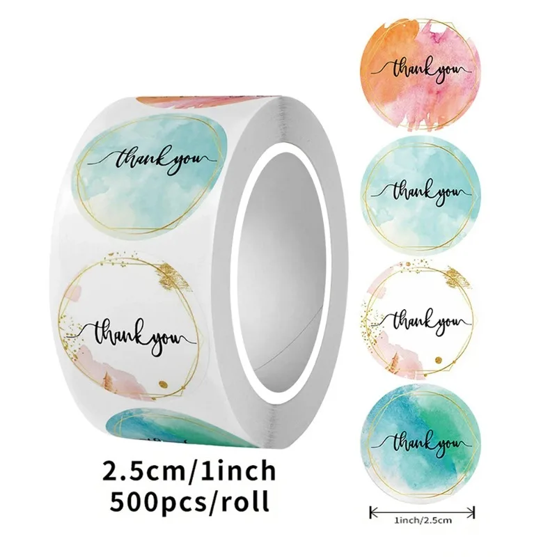 500 قطعة/لفة شكرا لك ملصقات 2.5 سنتيمتر لطيف الوردي الذهب تسميات للشركات الصغيرة أو هدية الزفاف ديكور القرطاسية التعبئة والتغليف ملصق #1