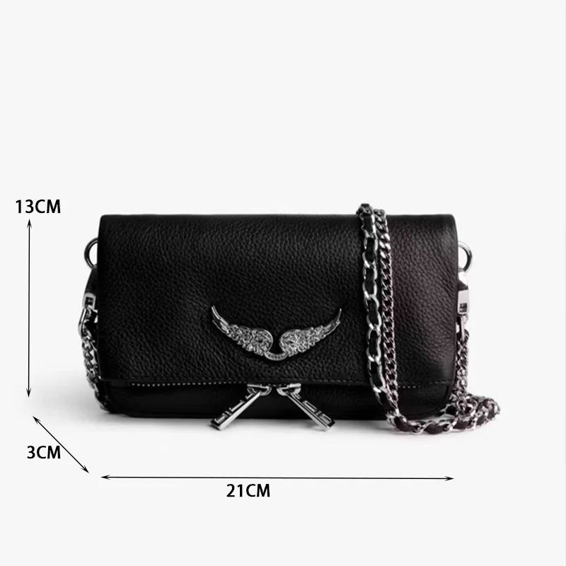 حقيبة ZV نسائية عصرية جديدة لعام 2025 باللون الأسود حقيبة أجنحة الماس الصغيرة حقيبة مغلف بسلسلة بتصميم فاخر