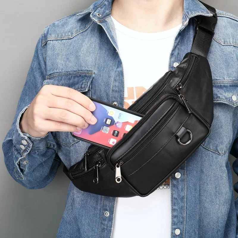 

XZAN Genuine Leather Men's Waist Bag with Multi-pockets for Phone Belt Bag Travel Waist Pack Belt Pouch Bags Chest Pack mens