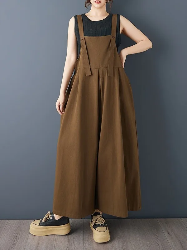 

Summer New Style Washed Cotton Loose Age-Defying Overalls Casual Wide Leg Pants Women's plus Size Clothing Casual Wear
