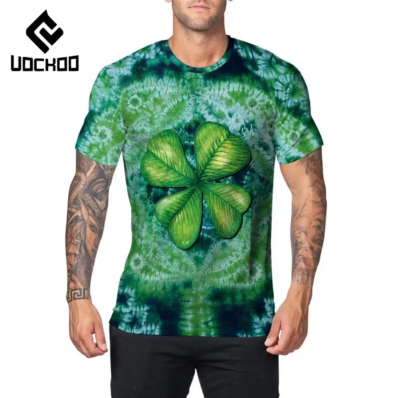 St. Patrick's Day Cosplay T-Shirt für Männer Lucky Irish Shamrock T-Shirt Kostüm Kleeblatt Färben 3D-Druck Tops Urlaub männliche Kleidung