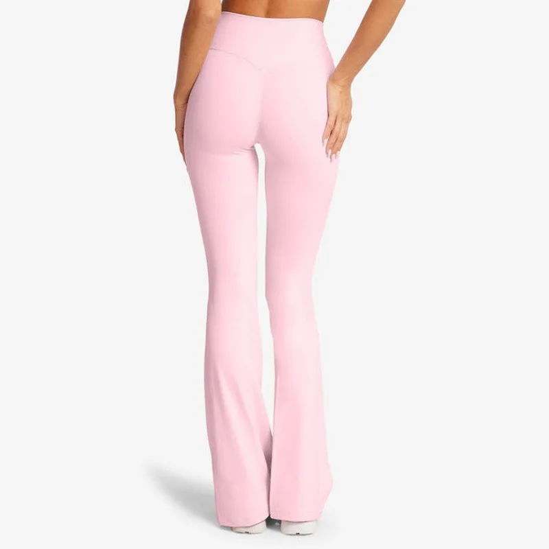C-B Ladies High Waist Flared Leggings V‑Shape Back Soft Stretch Tummy Control Gym Workout Yoga Bell Bottom Sport Pants