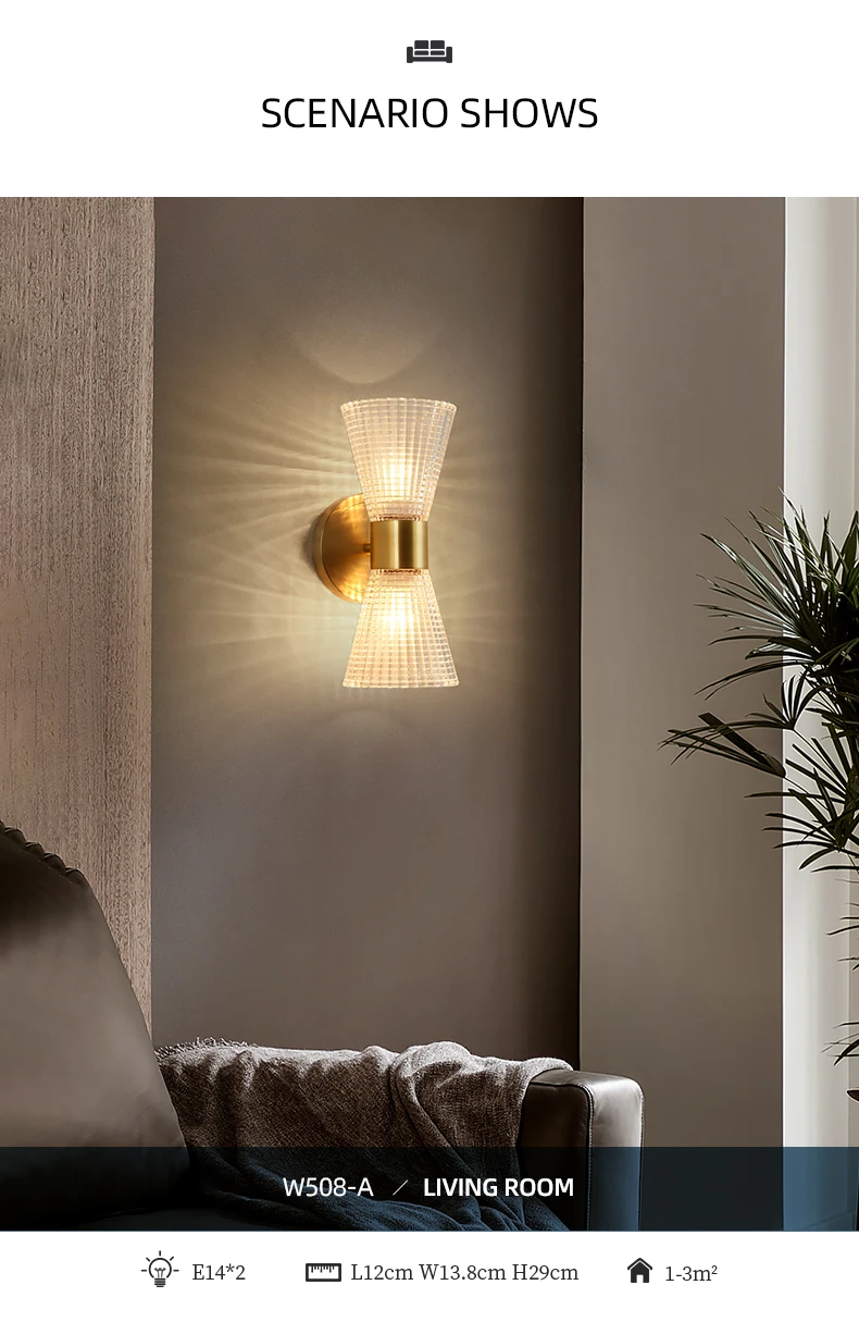 Messing Wandleuchte Kreative Luxus Wohnzimmer Hintergrund Dekor Wandleuchte Schlafzimmer Nachttisch LED Home Dekorative nordische Glaslampe – Detail 5