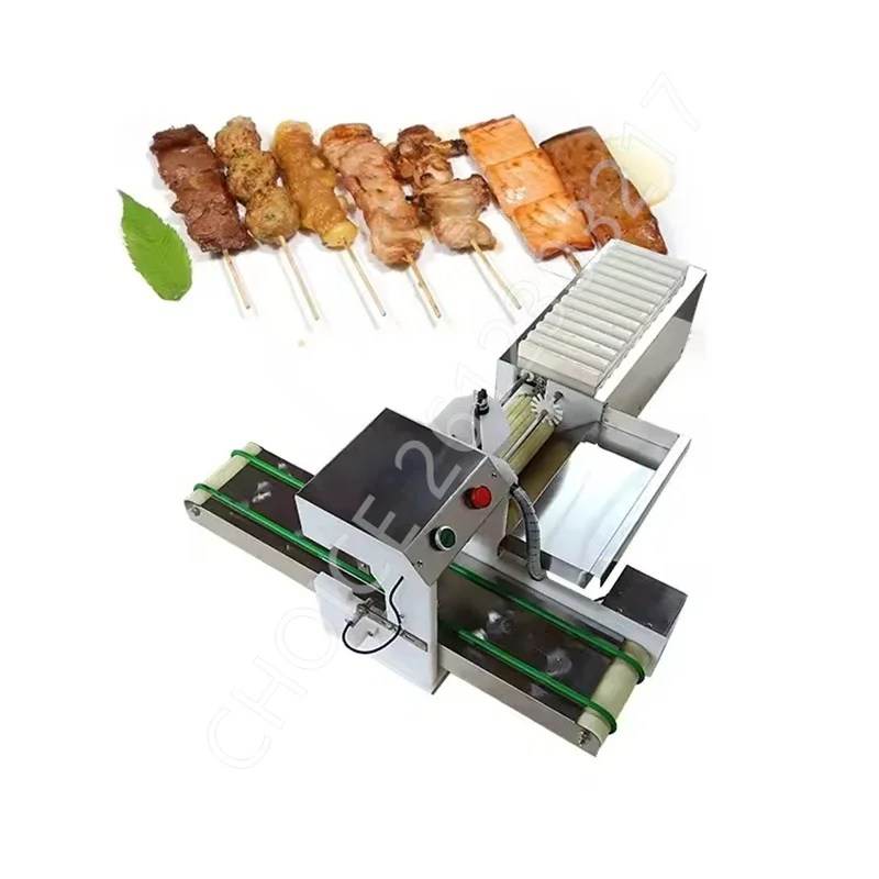 220V Commercial Stainless Steel Automatic Wear Meat String Lamb Skewers Machine Automatic BBQ Meat Skewer Maker String Machine