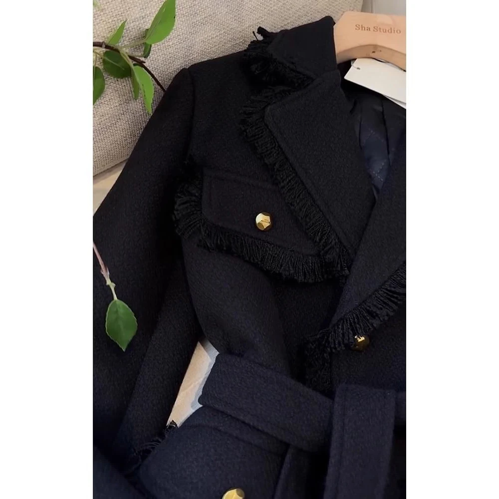 Chic Woolen Blazer Jacket Women's Overcoat 2026 Autumn Winter New High-End Sense Loose Medium Long Woolen Suit Trenchcoat Jacket
