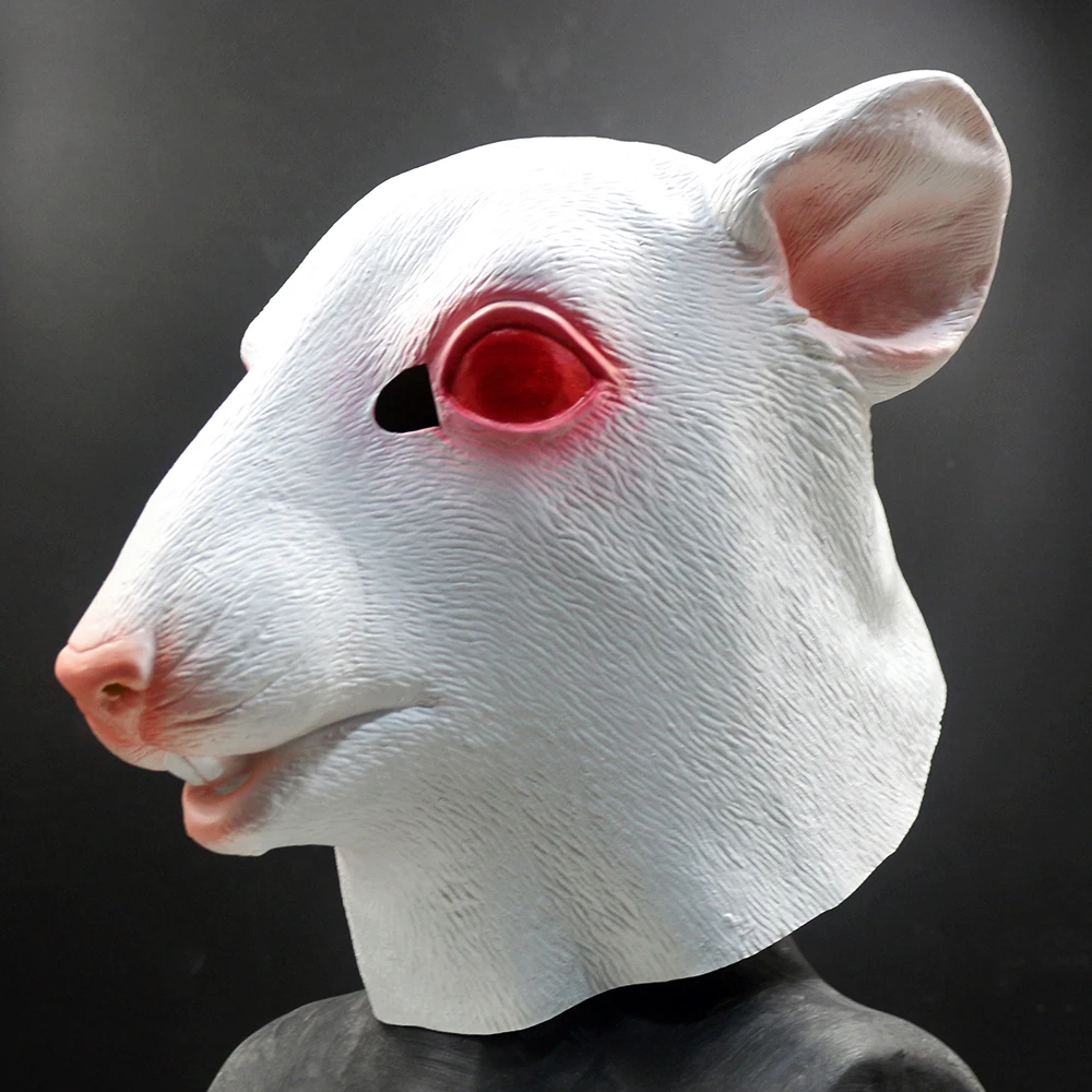 White Mouse Animal Head Latex Mask Rat Masks Halloween Cosplay Costume Dress