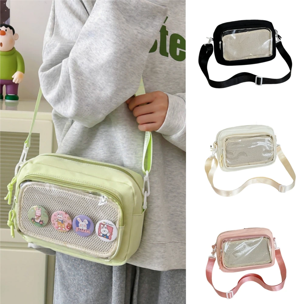 

Cute Doll Badge Organize Bag Girls Shoulder Crossbody Bag Lightweight Transparent Badge Display Bag Casual Messenger Bag Handbag