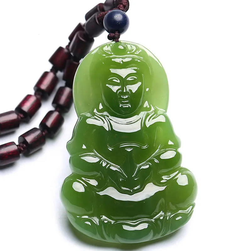 Xinjiang Hetian Jade Jade Guanyin Pendant Spinach Green Jasper Men's Guanyin Necklace Ornament