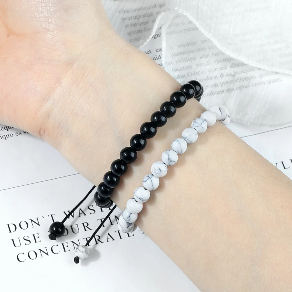 Prayer Natural Stone Round Beads Bracelets Men Hematite Cross Bangles 6mm Tiger Eye Onyx Beads Meditation Bracelet Women Jewelry