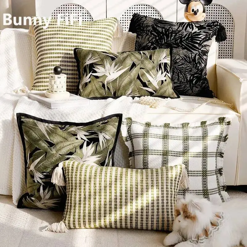 Nordic Embroidered Boho Chenille Cushion Covers Floral Spring Leaf Plant Decorative Throw Pillow Cases For Sofa Bed Home Decor