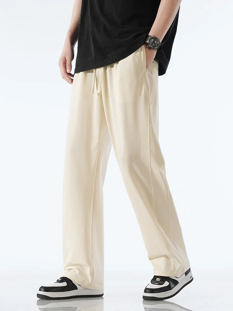 2024 New Summer Men's Sweatpants Korean Fashion Sportswear Light&Thin Cotton Straight Track Pants Casual Loose Home Trousers