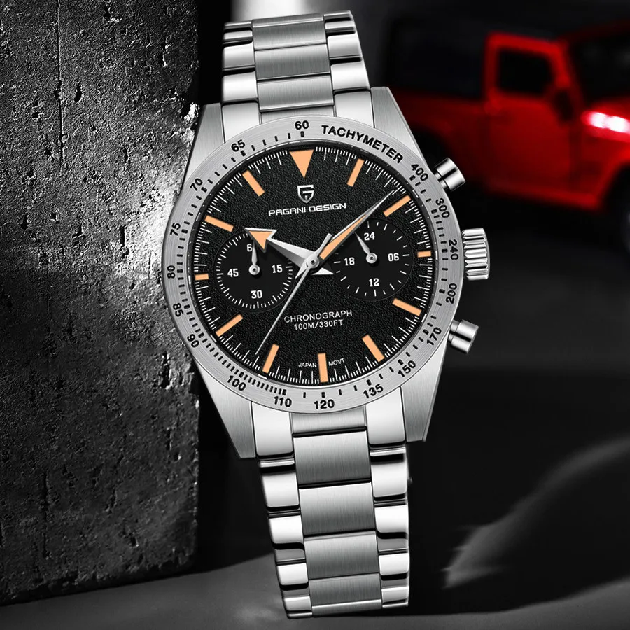 

PAGANI DESIGN Retro Moon Luxury Men watch Quartz Japan VK64 Movt Sport Speed Chronograph Sapphire Mirror All Steel Man watch