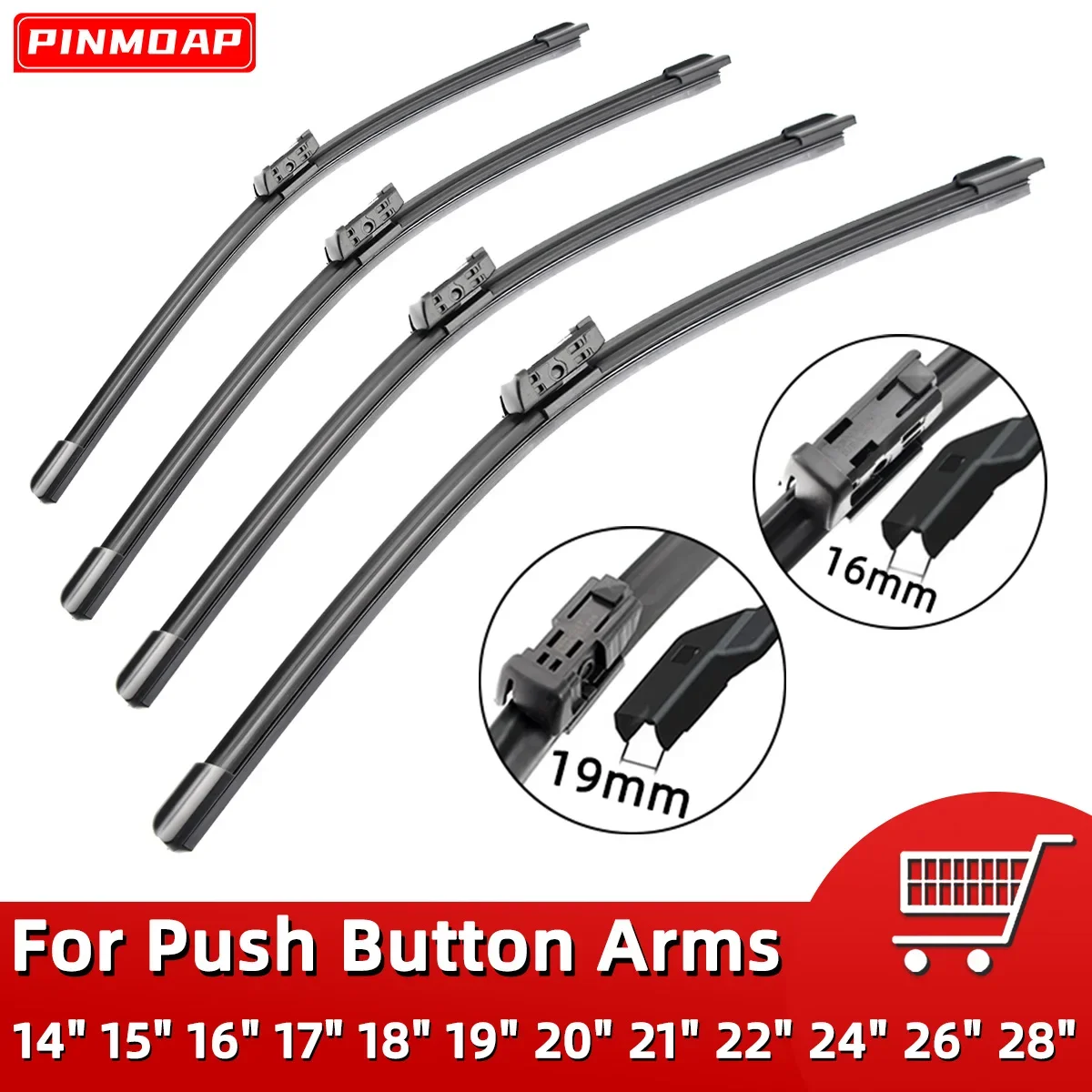 Car Wiper For Push Buttom B2 B5 Windshield Wiper Blades Universal Soft Rubber Frameless Bracketless 26