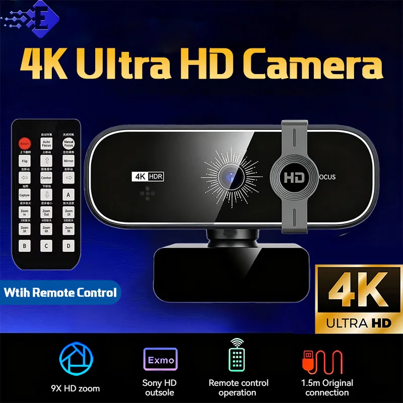 

Веб-камера 4K для ПК с автоматическим масштабированием, с дистанционным управлением, веб-камера с улучшенной крышкой и микрофоном Plug & Play для ноутбука/настольного компьютера, видеозвонков