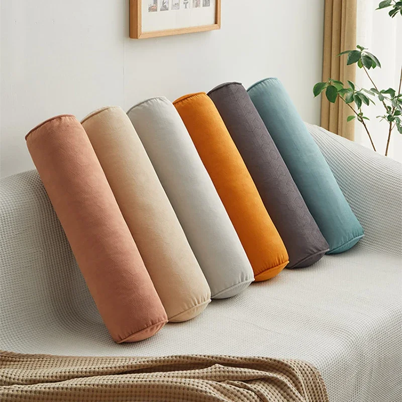 Round Bed Pillows Roll Cover Head Leg Back Lumber Light Support Travel Column Bolster Pillowcase Cylindrical Cushion Covers