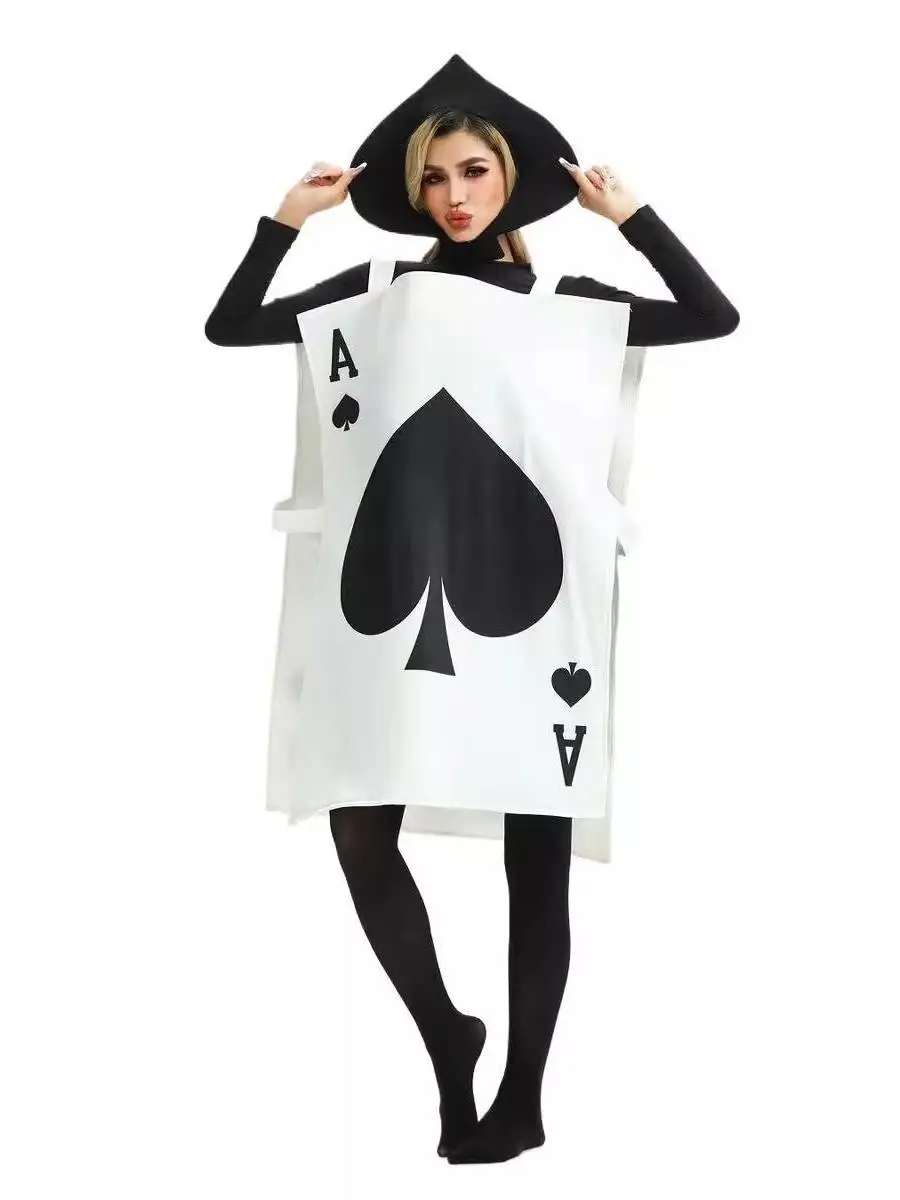 halloween-adult-poker-spades-a-children's-clothing-costume-t-shirt-black-long-sleeve-unisex-kids'-stage-performance-wear