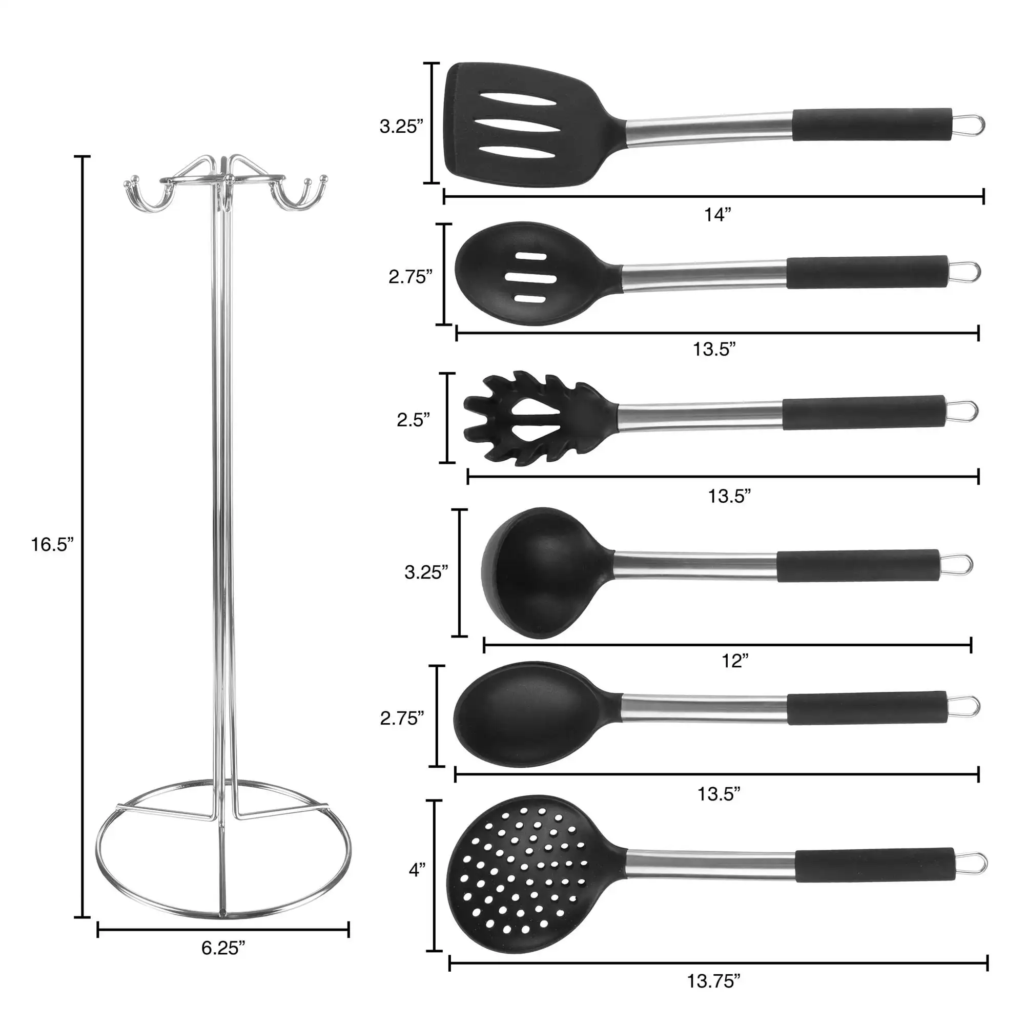 

7-Piece Stainless-Steel and Silicone Kitchen Utensils Set, Black