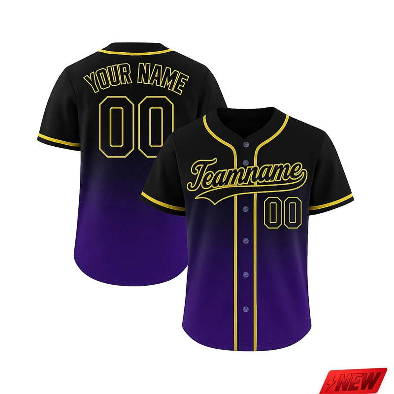 Image of Modisches, farbenfrohes Baseball-Trikot für Herren mit personalisiertem Namen und Nummer, cooles Sport-Knopfhemd, übergroße, schnelltrocknende Team-Shirts