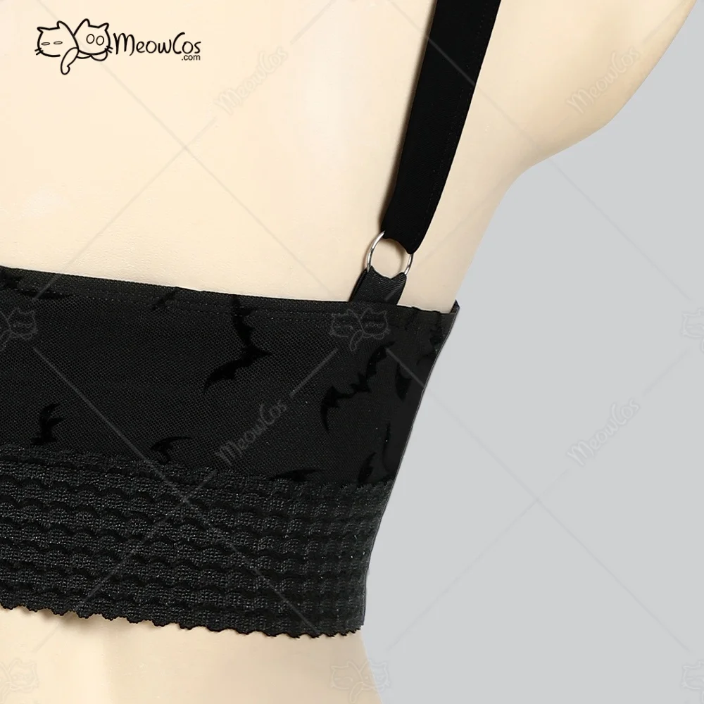 MEOWCOS Vrouwen Nachtelijke Golven Gothic Zwart Vleermuis Patroon Tweedelig Badpak Diepe V Top en Shorts Badpak