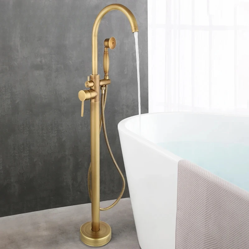 

Classic Style Antique Brass Systerm Clawfoot Bath Faucet Set Freestanding Bathtub Shower Filler Mixer
