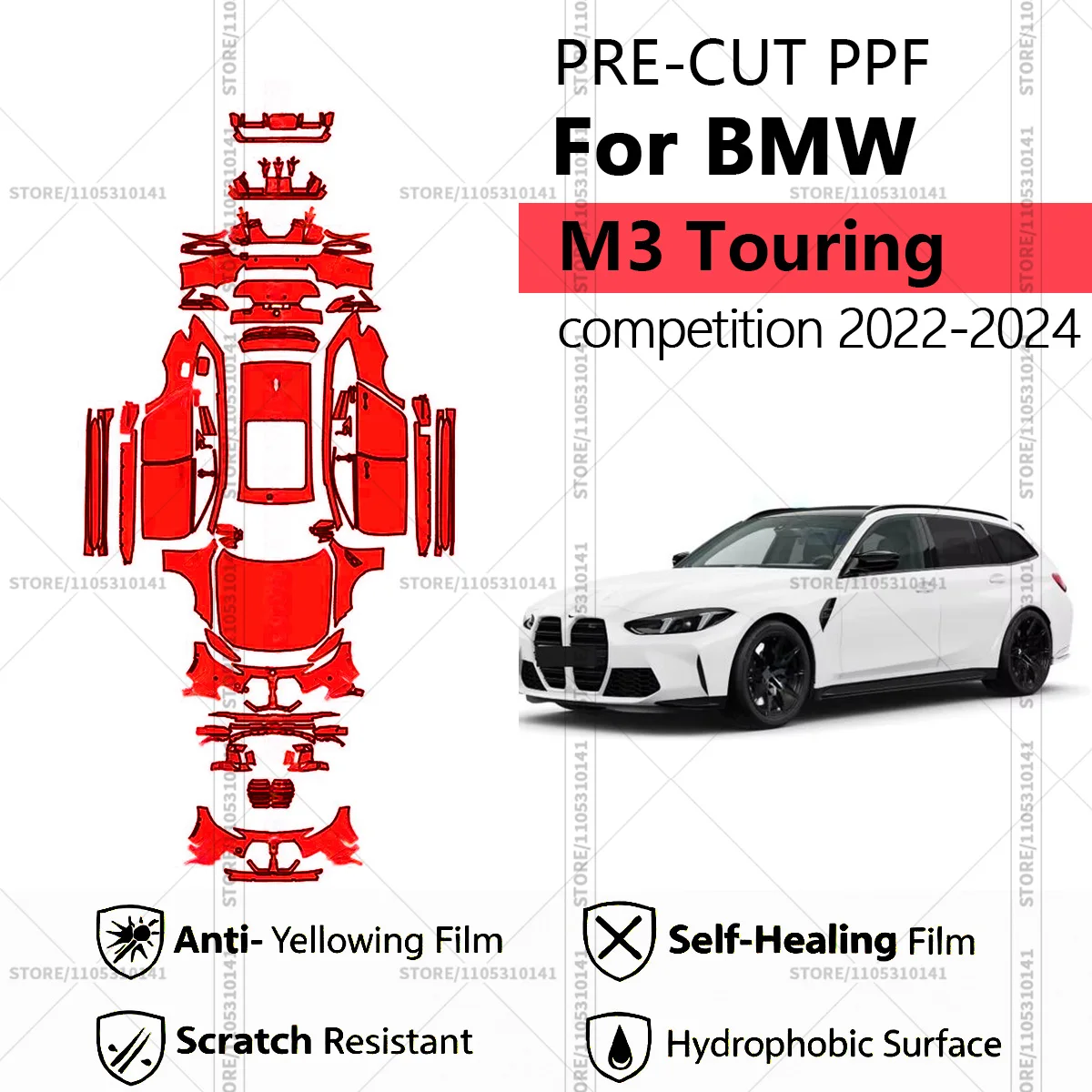

Защитная пленка PPF для BMW M3 Touring Competition 2022-2024, предварительно вырезанная, прозрачная, профессиональная автомобильная пленка PPF.