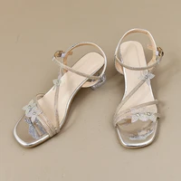 Sandals Women Shoe Block Heels New Girls Spring Chunky Retro High Comfort Fashion Rhinestone Scandals Ladies Pumps Crystal - Image 5
