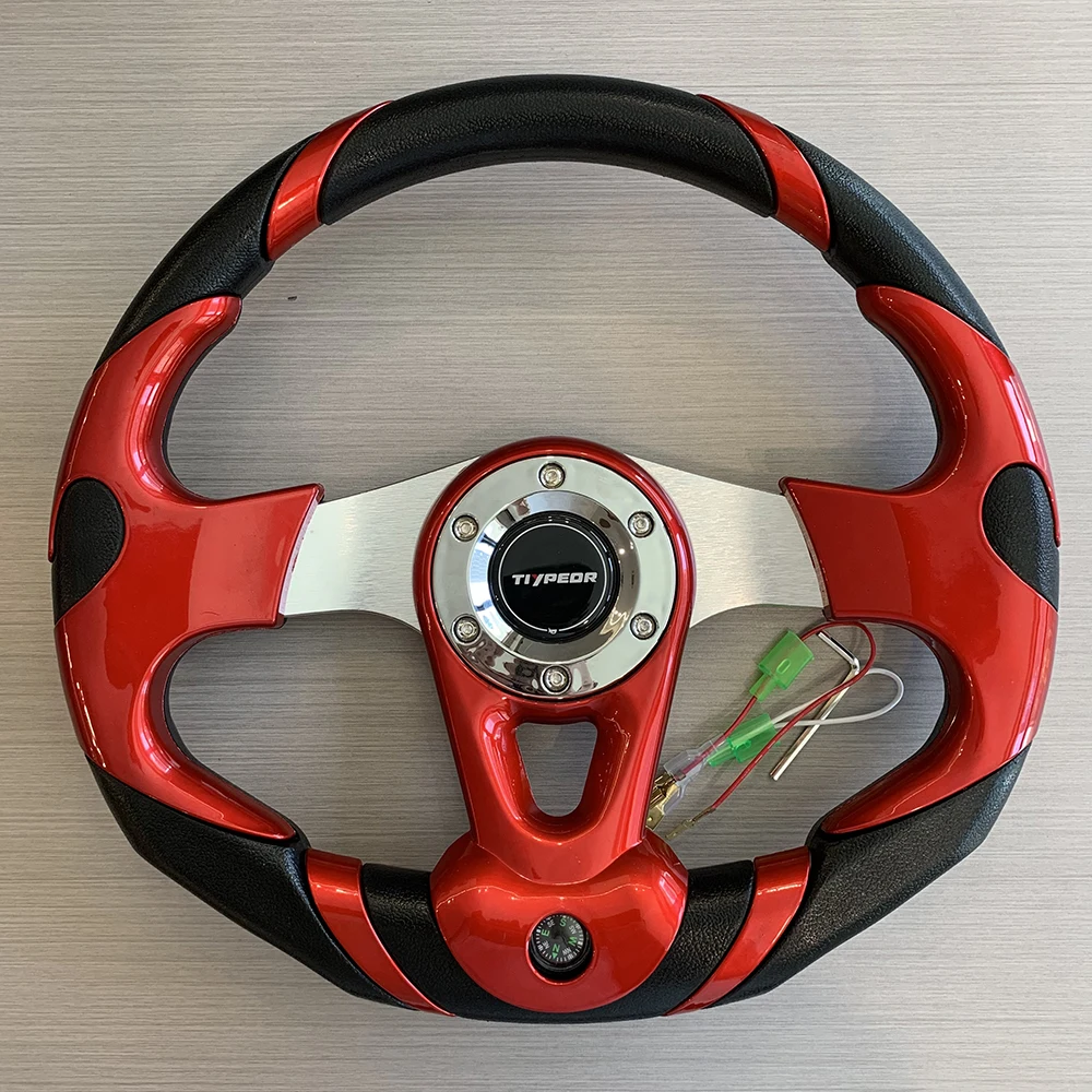 TIYPEOR Redesign Red Universal Flat Drift PU Racing Game Simulator Steering Wheel With compass