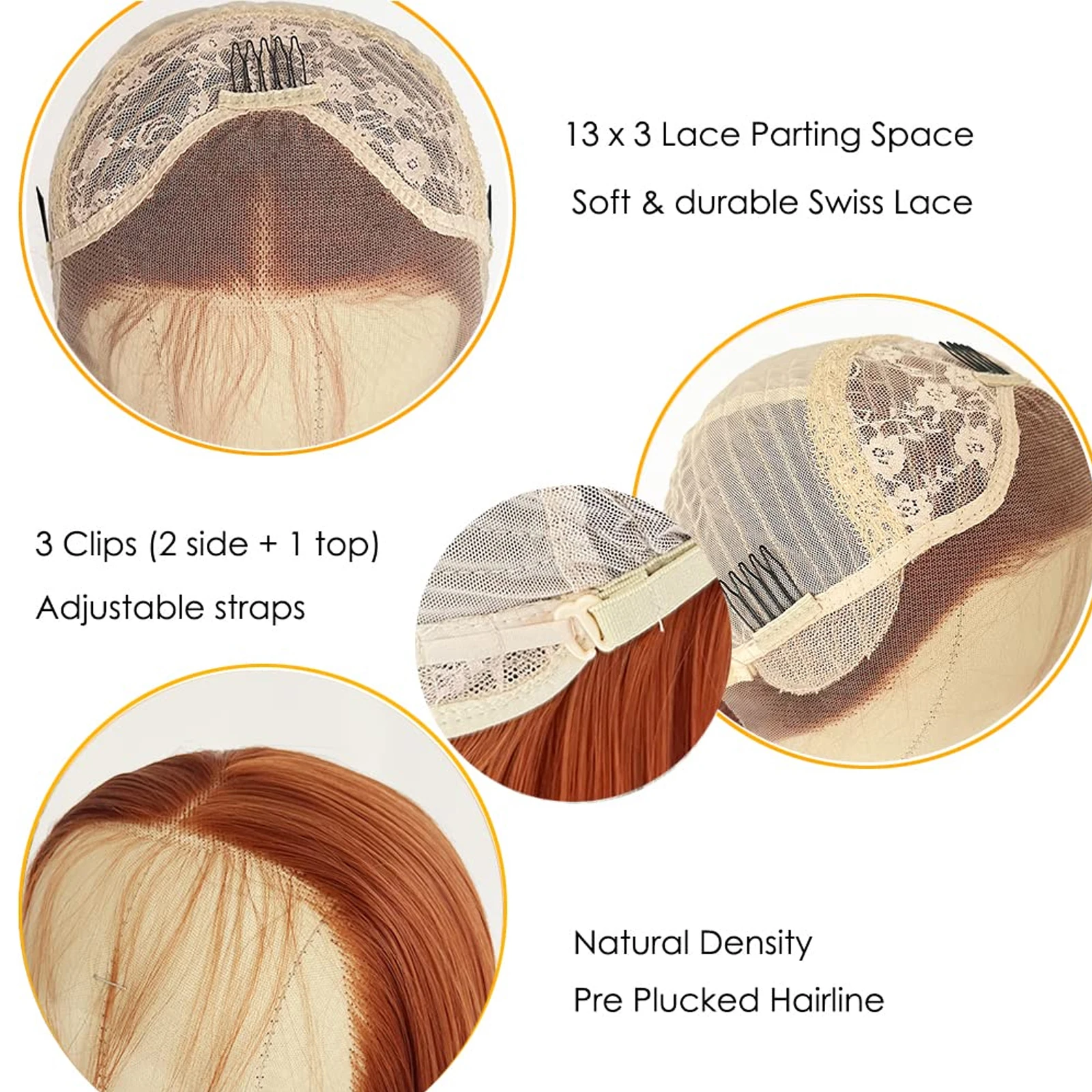 Longo ondulado perucas dianteiras do laço para preto feminino cosplay gengibre laranja cabelo sintético peruca frontal do laço com cabelo do bebê perucas de onda natural