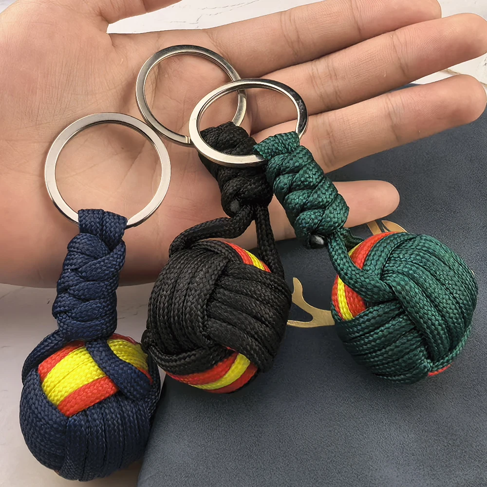Chaveiro de Corda Trançada Militar com Pingente de Bola, Cordão para Chaves, Chaveiro Punho de Macaco, Ferramenta de Sobrevivência para Atividades ao Ar Livre, Joia