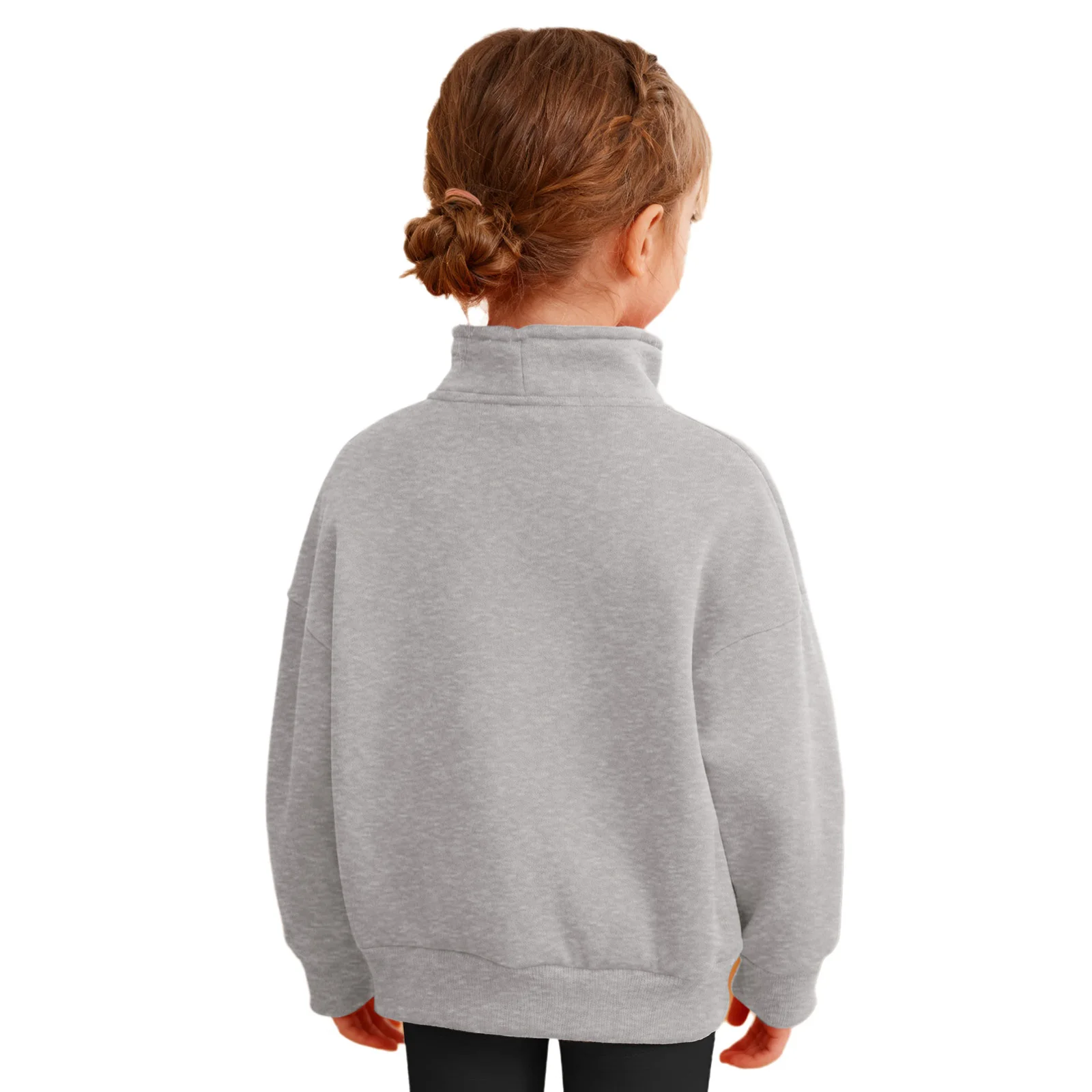 Kids Girls Sweatshirt Autumn Winter Fleece Lined Half-Zip Stand Collar Long Sleeve Pullover Tops with Pocket Casual Clothes