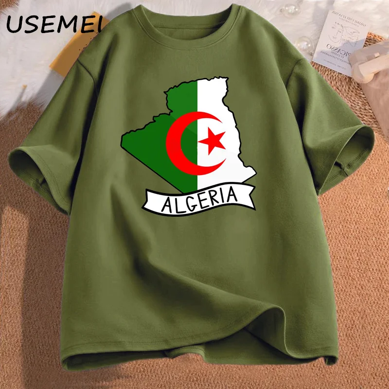 Algeria Flag Map T Shirt Algeria Trip Tee Algerian T-Shirt O Neck Graphic Tees Women Men Cotton Short Sleeve Tshirt Man Clothes