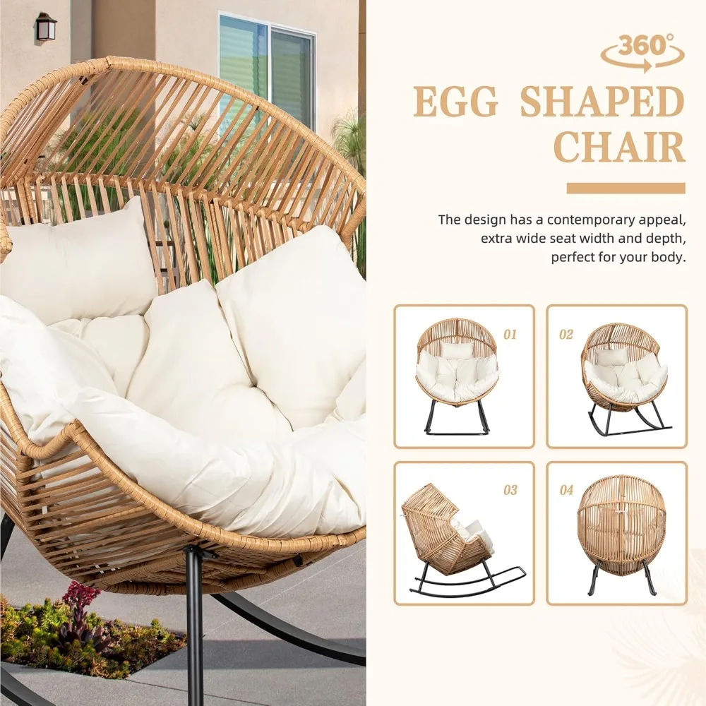 

Wicker Egg Chair PE Rattan Rocking Chair with Cushion, Oversized Patio Lounge Rocker Chair, Customized