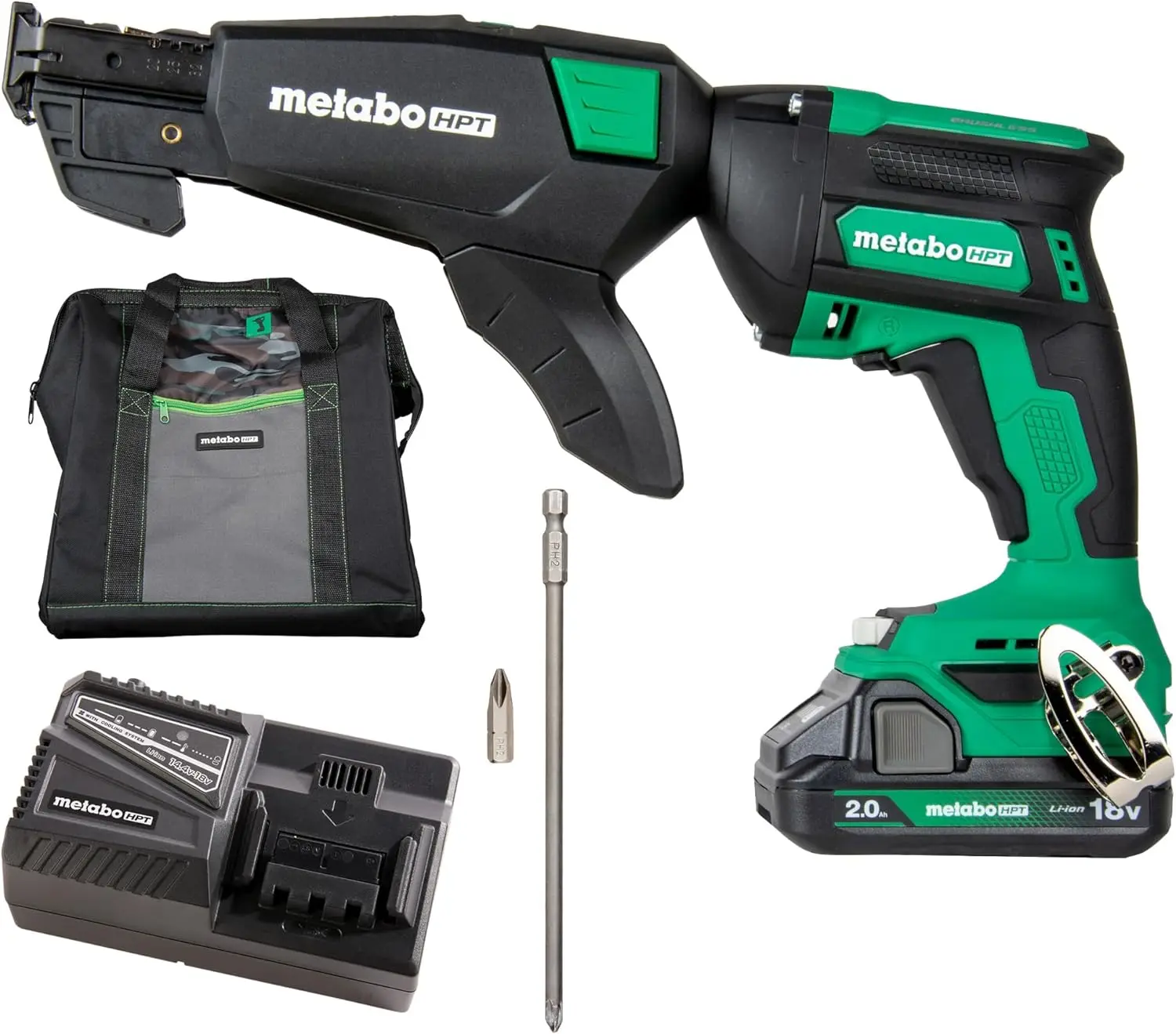 

Metabo HPT Cordless 18V MultiVolt™ Drywall Screw Gun Kit | Includes Collated Screw Magazine Attachment | Includes 1-18V 2.0 Ah